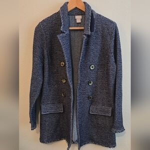 Chico's Blue Knit Double Breasted Coatigan
